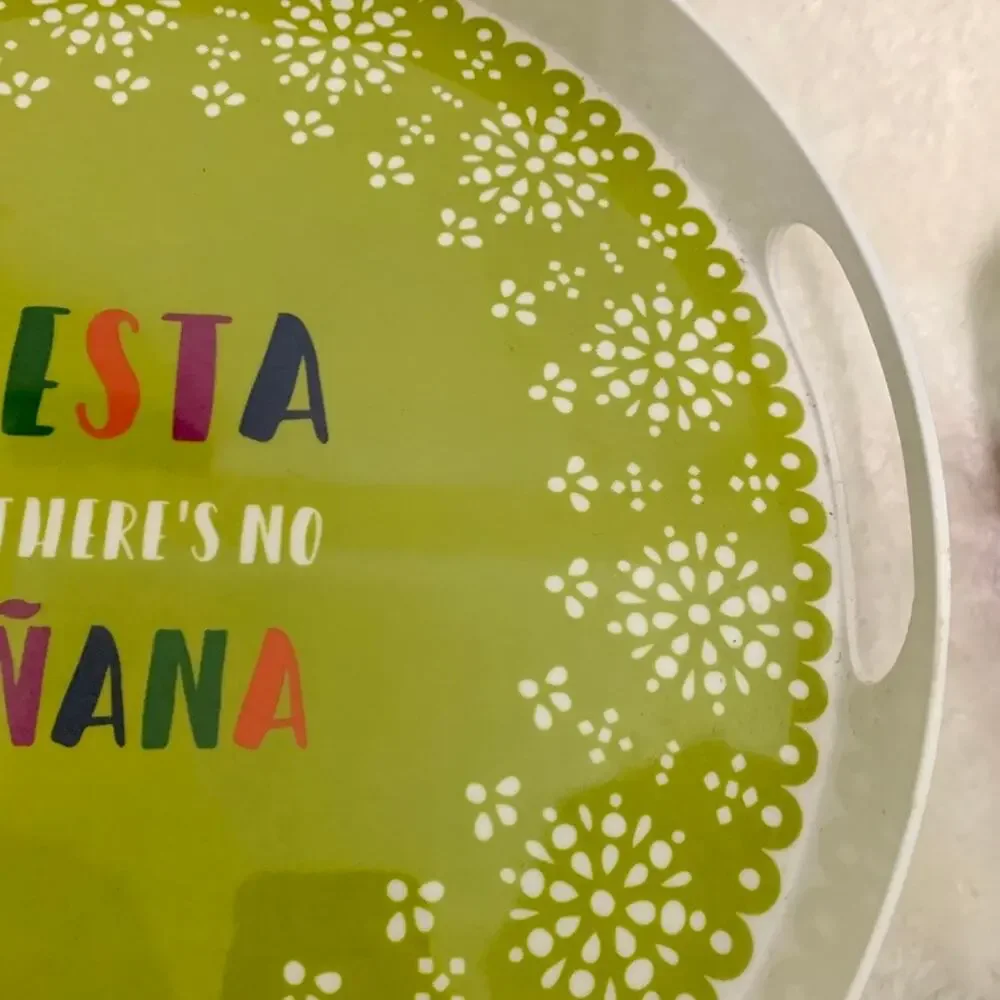 Party Fiesta Round Drink Serving Tray Set with 6 Metal Tumblers NEW